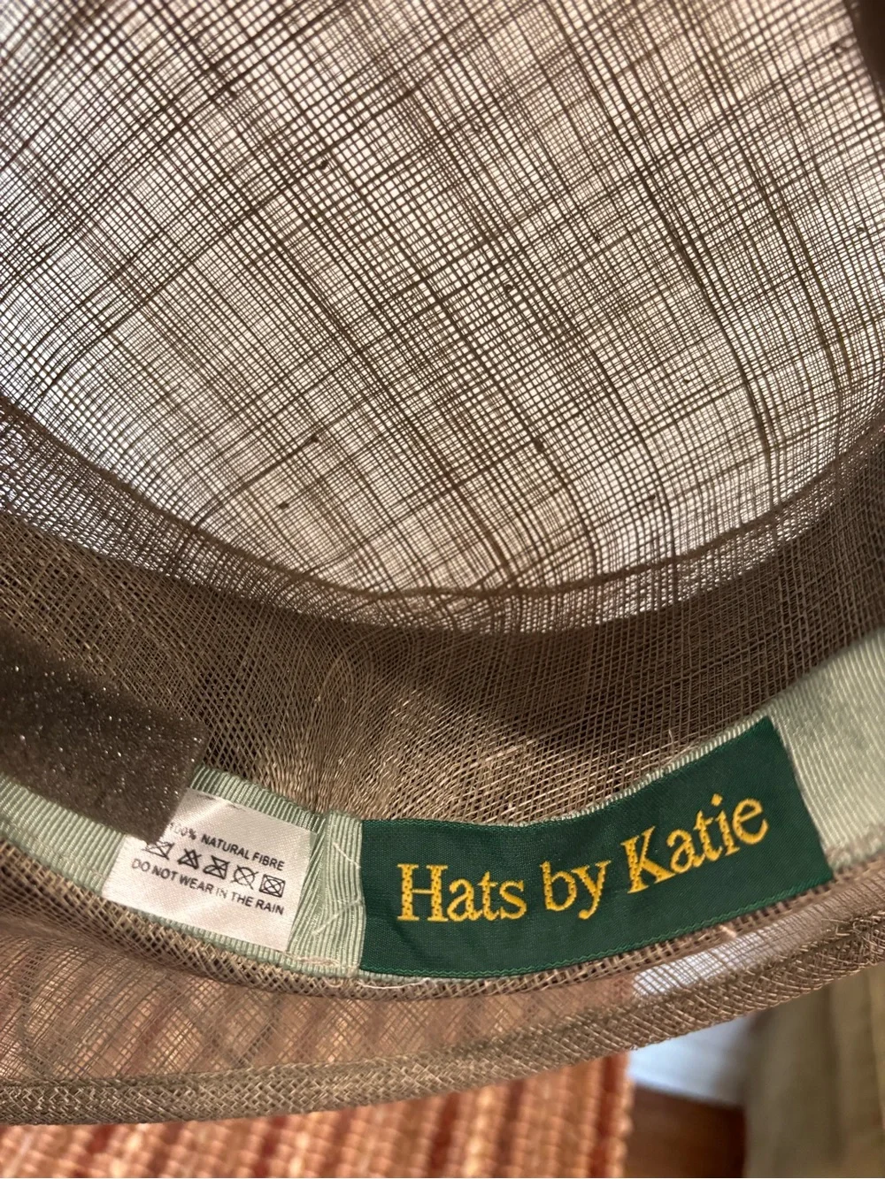 Hats by Katie Couture Sinamay Kentucky Derby Wedding Hat Taupe Brown Feather - Picture 2 of 8
